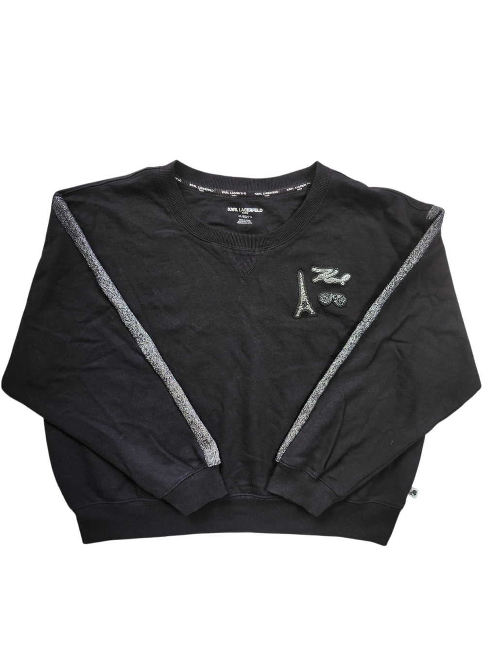 Karl Lagerfeld Paris Sweatshirt XL Black Embellished Pullover